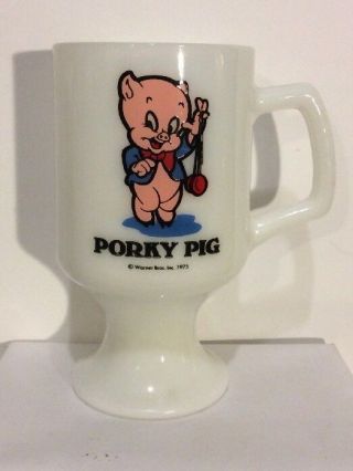 Porky Pig Vintage 1975 Milk Glass Coffee Mug Loony Toons Great America Rare