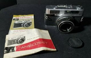 Vintage Ansco Anscoset 35mm Camera With F/2.  8 Rokkor Lens And Instruction Book.