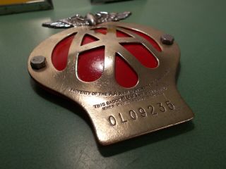 Vintage Brass Aa Badge With Red Backplate