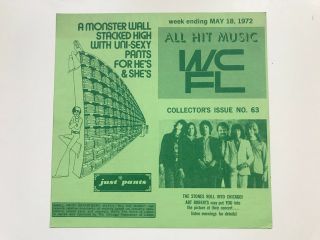 Rolling Stones 1972 Chicago Handbill Flyer Radio Survey Exile Vintage