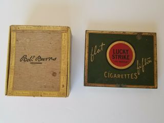 Vintage Robt.  Burns Cigarillo 6 Cent Box Lucky Strike Flat Fifties Cigarette Tin