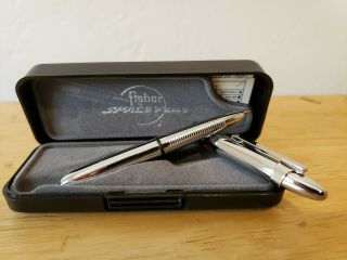 2 Vintage Fisher Space Pen Chrome & Black - With Box and Paperwork 6
