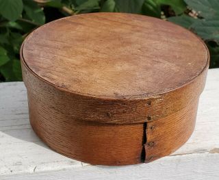 Vintage Round Oak Wood Pantry Box Cheese Box Shaker 6 - 1/2 " Folk Art