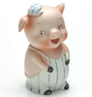 Railroad Piggy Bank Overalls Porcelain Vintage Hand Painted 1960 