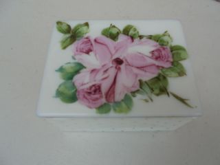 Vintage Fenton Glass Charleton Hand Painted Cigarette Or Jewelry Box Roses