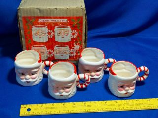 Dansan Ceramic Winking Santa Mug Set Of 4 Vtg Box Xmas Mid Century Old