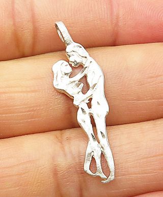 925 Sterling Silver - Vintage Petite Sculpted Couple In Love Pendant - P5866