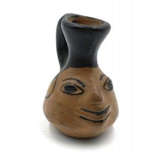 Pisac Cuzco Signed Vintage Mini Vase Peru Pottery Handmade Face Design Ceramics