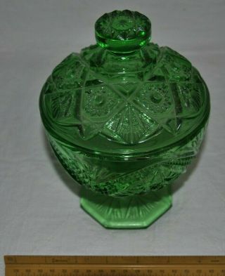 Carnival Glass Candy Dish Green Iridescent Vintage