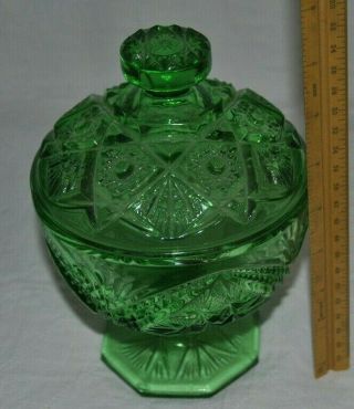 Carnival Glass Candy Dish Green Iridescent Vintage 2
