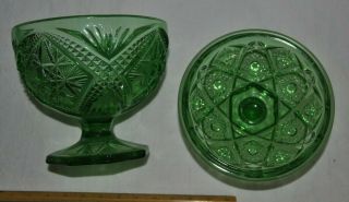 Carnival Glass Candy Dish Green Iridescent Vintage 5