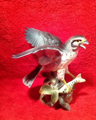 Vintage Majolica Hawk With Fish Bird Of Prey Figurine,  Fm865