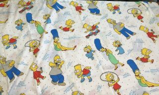 Vintage 1990 The Simpsons Twin Size Flat Bed Sheet Fabric Bedding Bart Homer