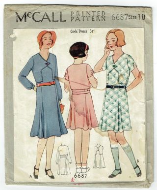 Vintage Sewing Pattern 1930s Mccall 6687 Girl 