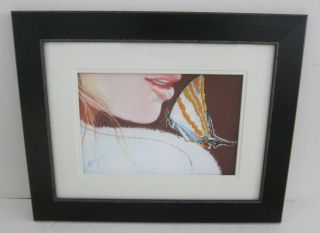 Butterfly On My Shoulder Signed Vtg Mixed Media Painting Framed 15x19