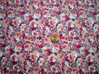 FLORAL Full Vtg FEEDSACK Quilt Sewing Doll Clohtes Craft Fabric Red Peach Wine 2