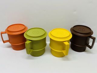 Vintage Tupperware Coffee Mugs Cups W/ Lid Coasters Set Of 4