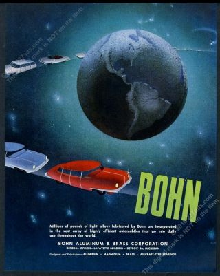 1947 Streamlined Future Outer Space Car Art Bohn Aluminum Vintage Print Ad