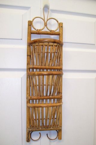 Vintage Wall Mount Bamboo Mail Letter Holder Organizer Rack 3 Slot Height 23x7