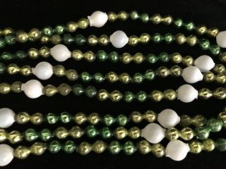 90” Vintage Green Chatruese Mercury Glass Garland W/ Rare Milk White Beads
