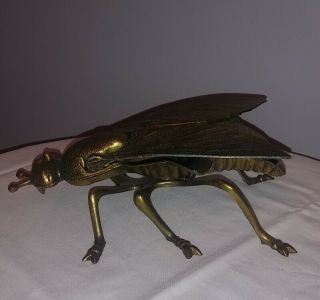 Vintage Brass Fly Bug Ashtray Cast Metal Italy Hinged Ornate Insect 2