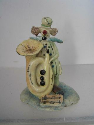 Vintage Zampiva Italy Art Porcelain Pottery Clown Tuba Figurine 4 " Tall Mid Cent