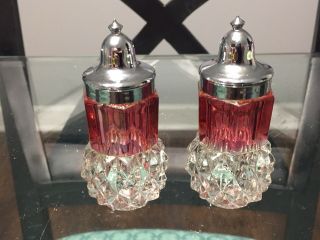 Vintage Indiana Glass Diamond Point Ruby Flash Glass Salt Pepper Shaker Set