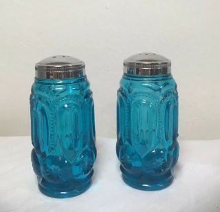 Vintage Blue Depression Glass Salt And Pepper Shakers Set -