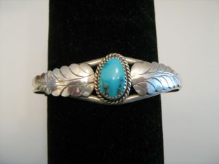 Navajo Vintage Sterling Silver & Turquoise Cuff Bracelet Signed S - Sarah Ghee
