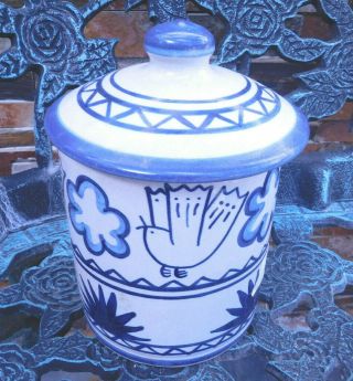 Vtg.  Louisville Stoneware Pottery Bird Design Canister With Lid 7 "