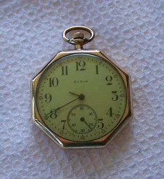Vintage Elgin 12 Size 7 Jewel Pocket Watch Octagon Case Illinois 20 Year