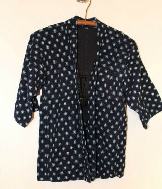 Vtg Childs Boys 4 - 6 Subtle Navy Blue Ikat Strong Cotton Japanese Kimono Robe