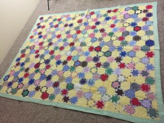 Vtg Homemade Quilt Multi Colored Stars Machine Stitched 66” X 85”