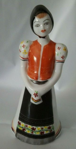 Vintage Hollohaza Hungarian Porcelain Country Woman Figurine 4.  25” Ceramic