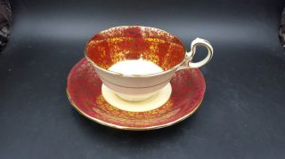 Vintage Aynsley Red With Gold Gilt Flowers Tea Cup And Saucer England
