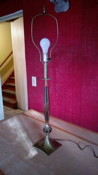Vintage Mid Century Modern Walnut & Brass Table Lamp Mcm