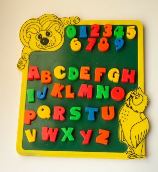 Vintage Alphabet Letter Number Math Learning Magnetic Board,  Arco,  Owl Lion
