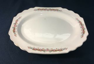 Vintage Lido W.  S.  George White Platter - Pink Rose With Silver Trim - 13 " Long