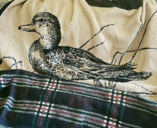 Vtg Biederlack Cabin Blanket Duck Goose Plaid Border Acrylic Camp Throw USA 2