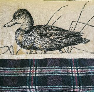 Vtg Biederlack Cabin Blanket Duck Goose Plaid Border Acrylic Camp Throw USA 3
