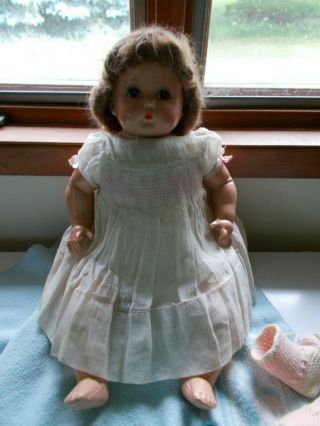 Vintage Antique Composition Baby Doll Brown Sleep Eyes Noise Maker In Chest