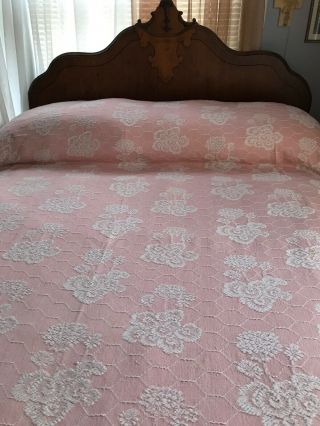 Vintage Bates Embroided/embossed/reg Bed/pink/white Fringe