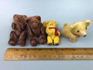 4 Vintage Miniature Bears 3 Jointed 1 Standing Japan