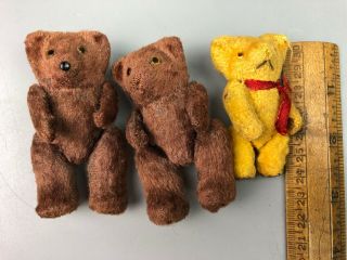 4 Vintage Miniature Bears 3 Jointed 1 Standing Japan 4