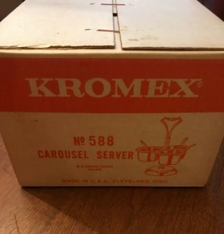 Vintage Mid Century Kromex Chrome Carousel 3 Condiment Server