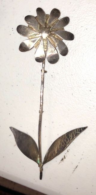 Vintage Old Pawn Mexican Hand Hammered Silver Flower Brooch Collectors Estate