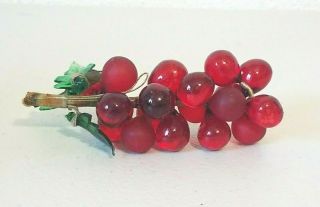 Vintage Retro Red Frosted And Clear Glass Grape Cluster 4.  5 "