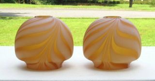 Pair Vintage Mcm Amber Swirl Murano Glass Globe Ball Mushroom Lamp Shade 7 "