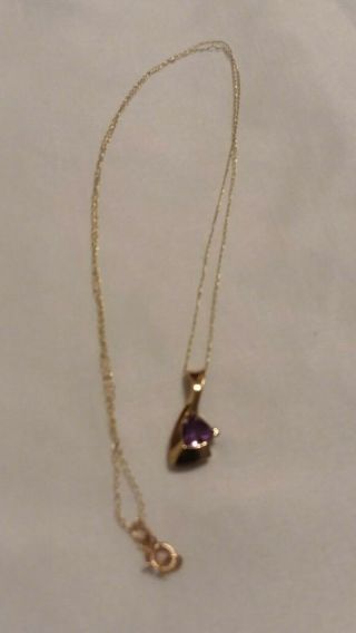 Vintage 70s Estate 10k Gold & Amethyst Pendant With 19 " 10k Gold Chain