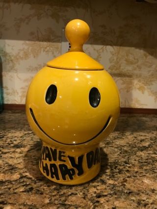 Vintage 1970 Mccoy Golden Yellow Smiley Face Have A Happy Day Cookie Jar